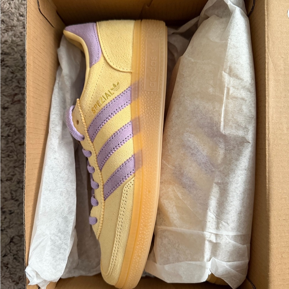 adidas Yellow and Lavender Suede Low-Top Sneakers